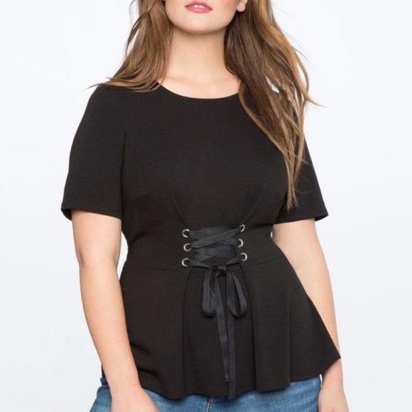 Eloquii Tops - Eloquii Lace Up Peplum Top